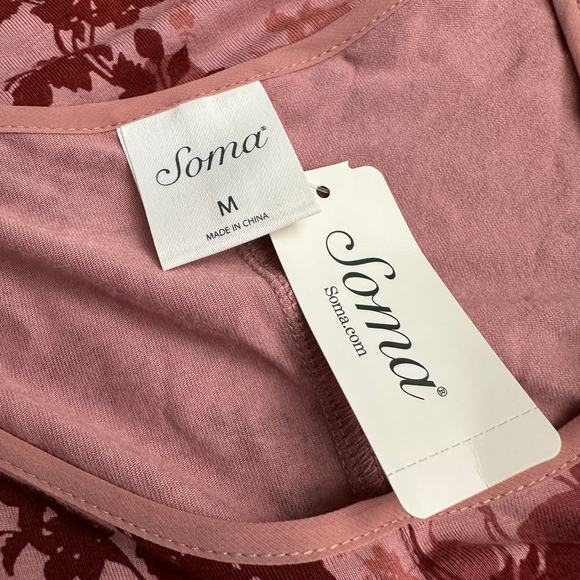 Soma Womens Pullover Top Size M Mauve Floral Sheer Trim Loungewear Cozy - Picture 3 of 7
